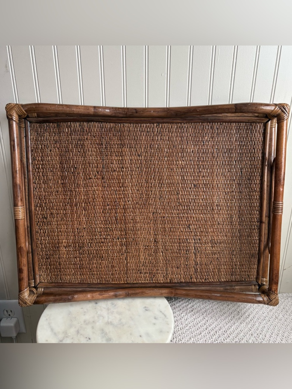 Vintage Palm Regency Bamboo Ratan Butler Serving Tray Dark Brown Woven VTG Retro - Picture 13 of 16